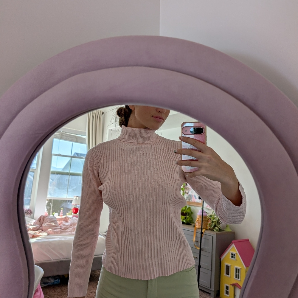 Vintage Light Pink Ribbed Turtleneck Size Large